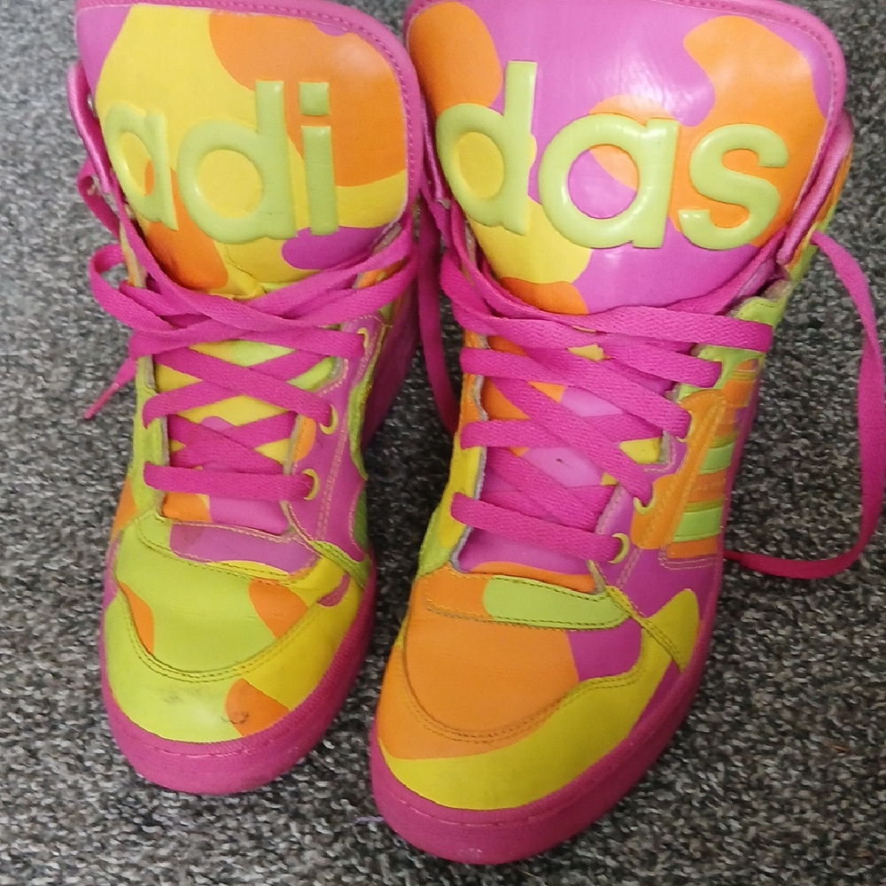 Adidas Neon Pink and Yellow High-Tops